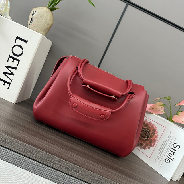 LOEWE 25S MADRID BAG 28 IN CHERRY RED CALFSKIN GOLD HARDWARE