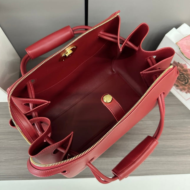 LOEWE 25S MADRID BAG 28 IN CHERRY RED CALFSKIN GOLD HARDWARE