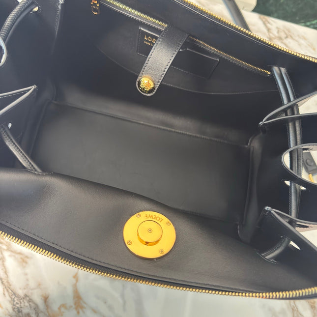 LOEWE 25S LARGE MADRID BAG 33 IN BLACK CALFSKIN GOLD HARDWARE