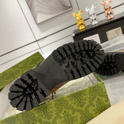 GG LACE-UP SHORT BOOTS IN CINNAMON BROWN CANVAS MIX CALFSKIN