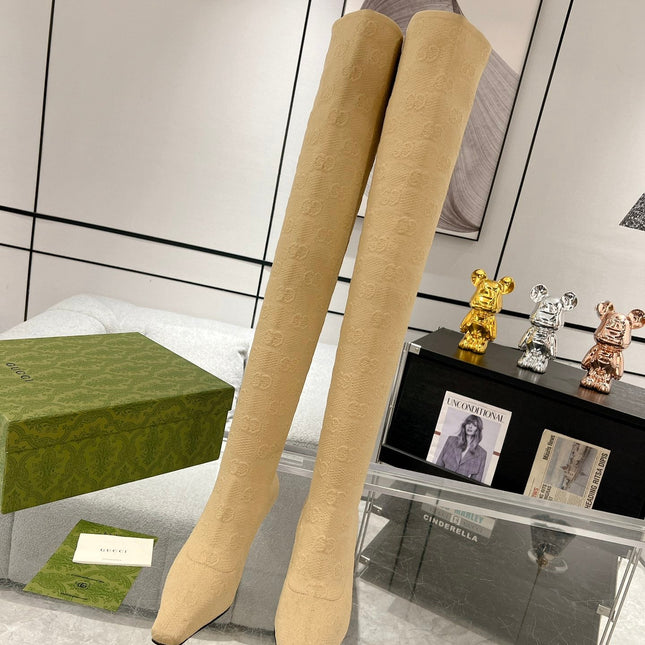 THIGH HIGH BOOTS IN BEIGE KNITTED FABRIC
