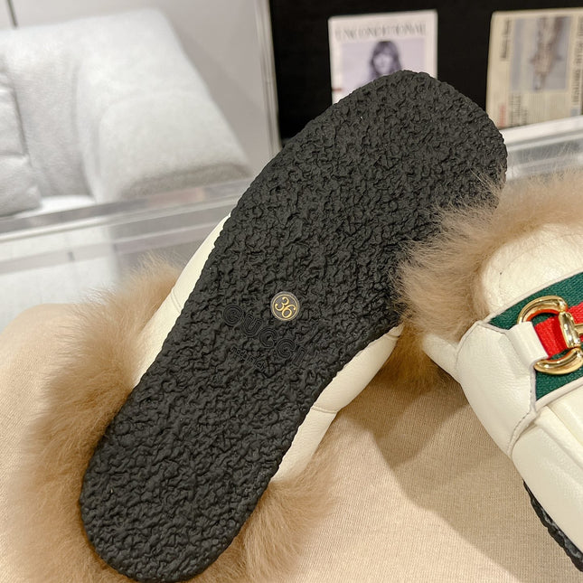 HORSEBIT MULE WITH WEB IN WHITE CALFSKIN MIX MINK FUR