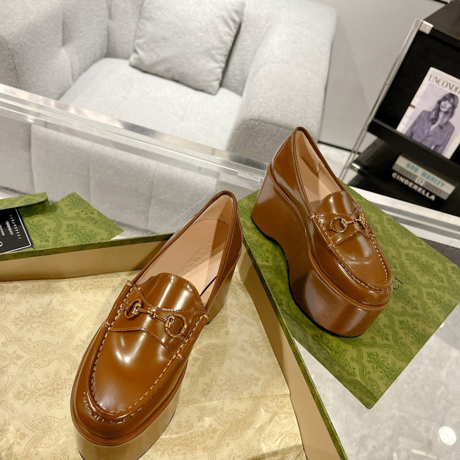 GG HORSEBIT PLATFORM LOAFER GLOSSY COPPER CALFSKIN