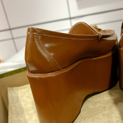 GG HORSEBIT PLATFORM LOAFER GLOSSY COPPER CALFSKIN