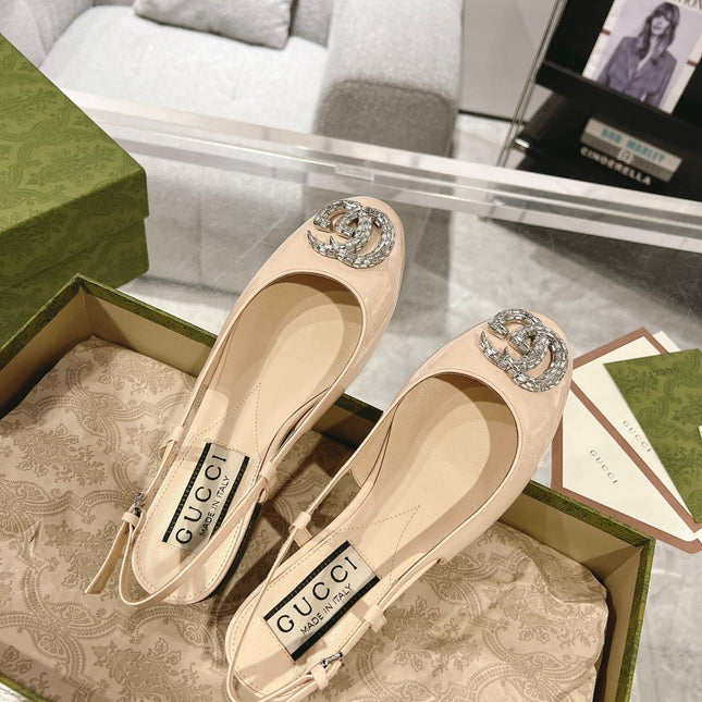 GG CRYSTALS SLINGBACK BALLET CREAM CALFSKIN