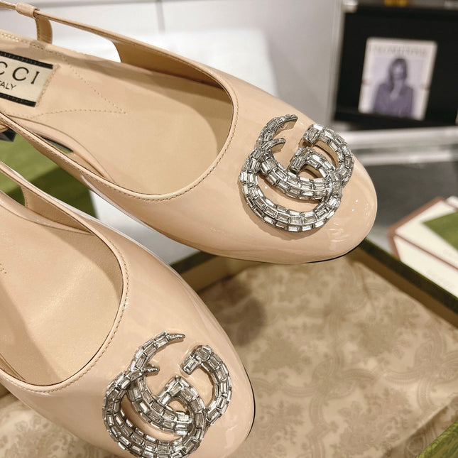 GG CRYSTALS SLINGBACK BALLET CREAM CALFSKIN