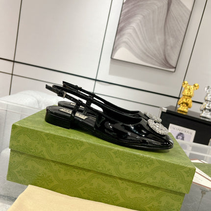 METALIC SLINGBACK FLATS IN BLACK CALFSKIN