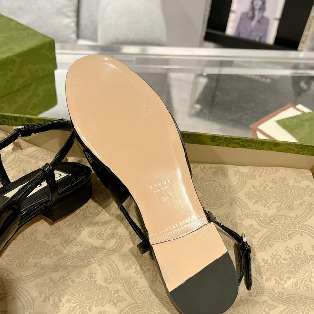 GG CRYSTALS SLINGBACK BALLET BLACK CALFSKIN