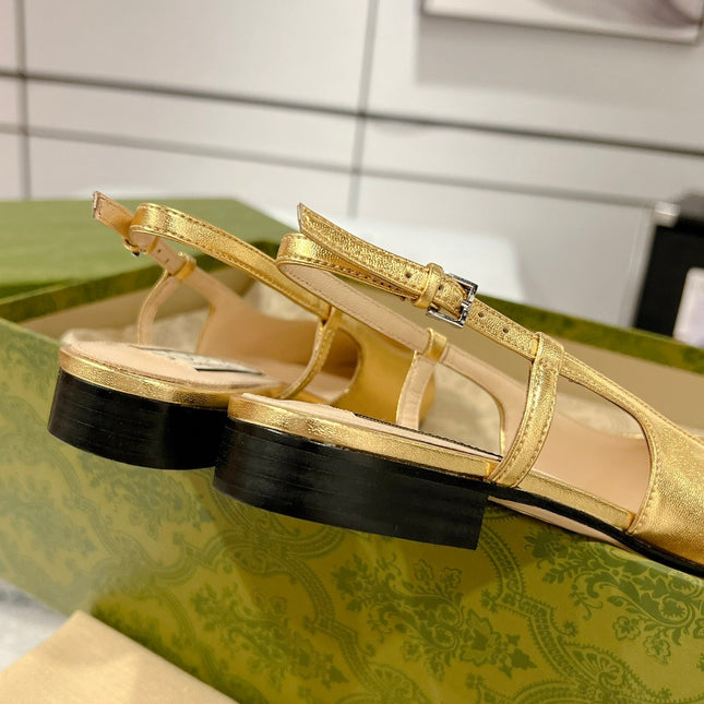 GG CRYSTALS SLINGBACK BALLET METALLIC GOLD CALFSKIN