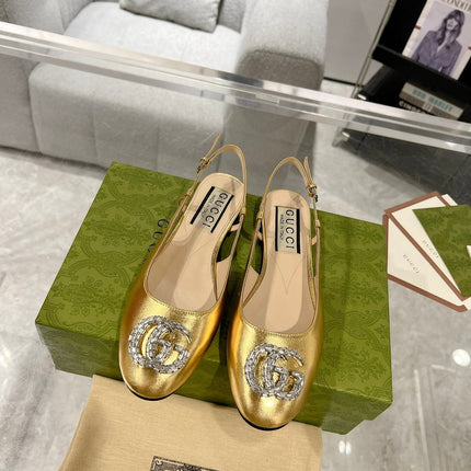 METALIC SLINGBACK FLATS IN GOLD CALFSKIN