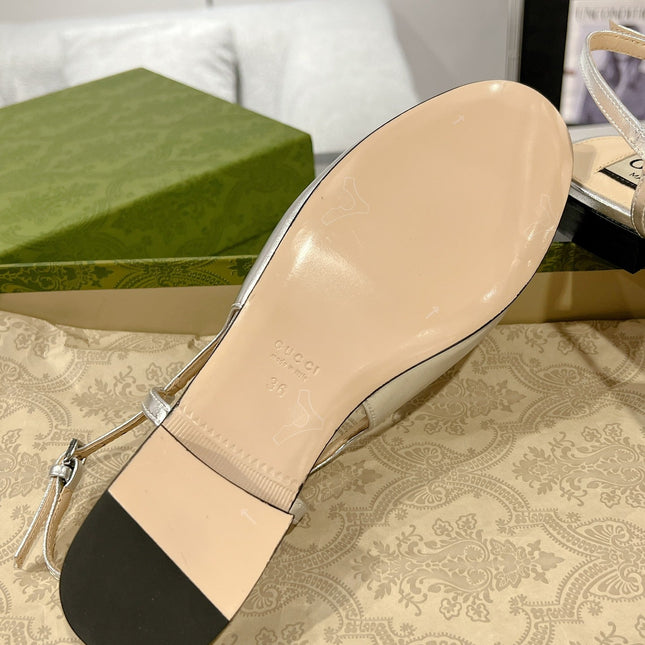 GG CRYSTALS SLINGBACK BALLET SILVER CALFSKIN