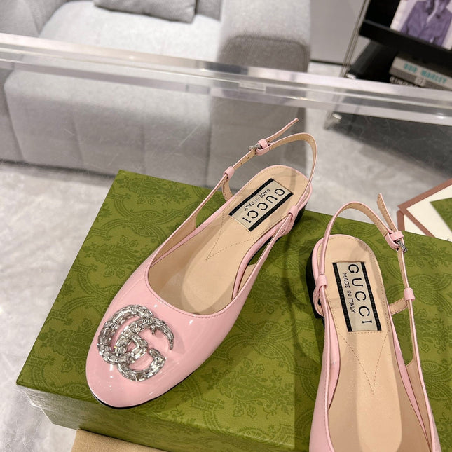 GG CRYSTALS SLINGBACK BALLET LIGHT PINK CALFSKIN