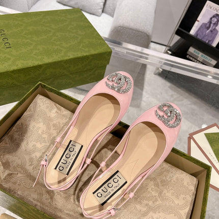 METALIC SLINGBACK FLATS IN ROSE PINK CALFSKIN