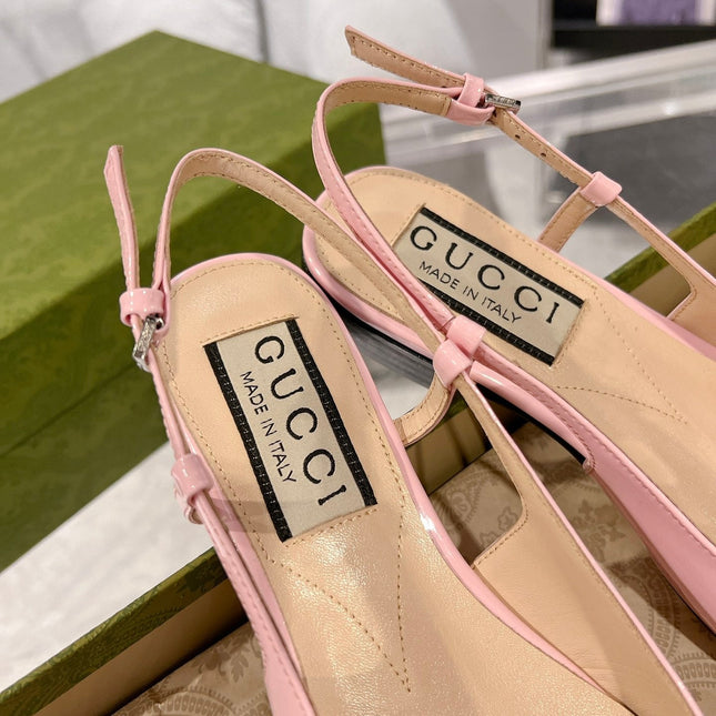 GG CRYSTALS SLINGBACK BALLET LIGHT PINK CALFSKIN