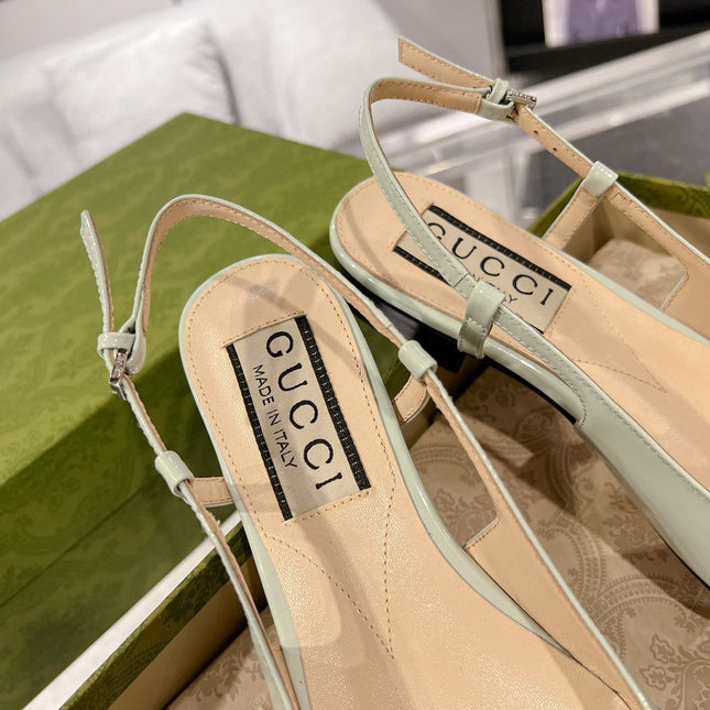 GG CRYSTALS SLINGBACK BALLET SAGE CALFSKIN