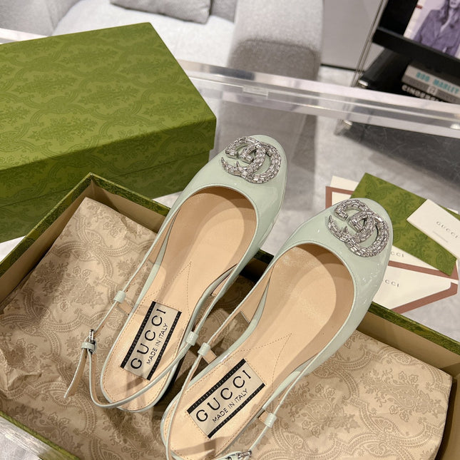 GG CRYSTALS SLINGBACK BALLET SAGE CALFSKIN