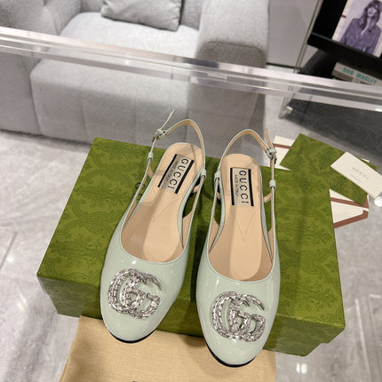 METALIC SLINGBACK FLATS IN PISTACHIO GREEN CALFSKIN