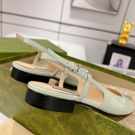 METALIC SLINGBACK FLATS IN PISTACHIO GREEN CALFSKIN