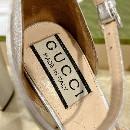 HIGH SANDAL SQUARE HEEL 12 CM IN SILVER CALFSKIN