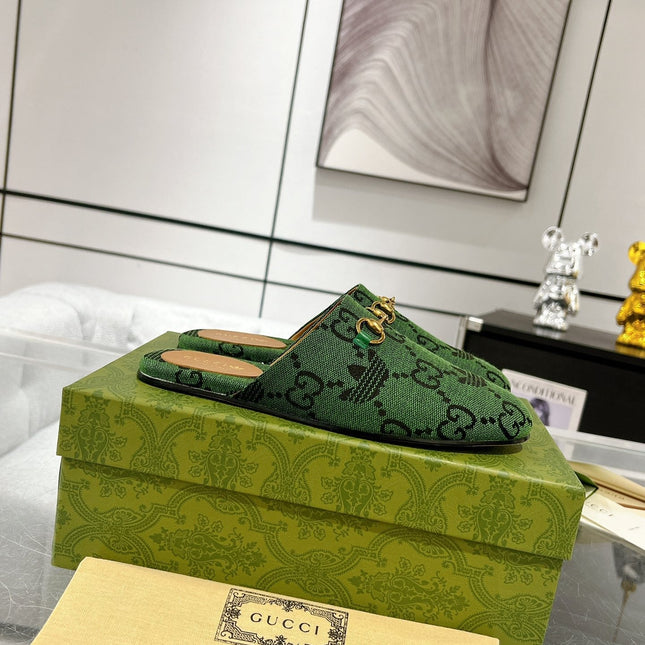 GG & ADIDAS MULE HORSEBIT BUCKLE DARK GREEN CANVAS