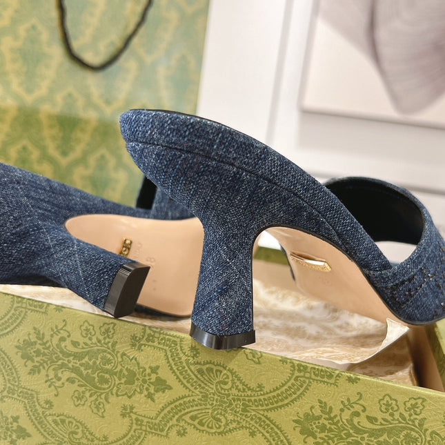 GG CRYSTALS HIGH SANDAL DENIM CANVAS