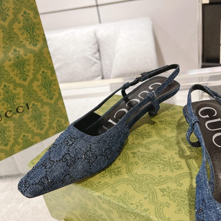 GG CRYSTALS SLINGBACK PUMP DENIM FABRIC