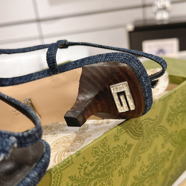 GG CRYSTALS SLINGBACK PUMP DENIM FABRIC