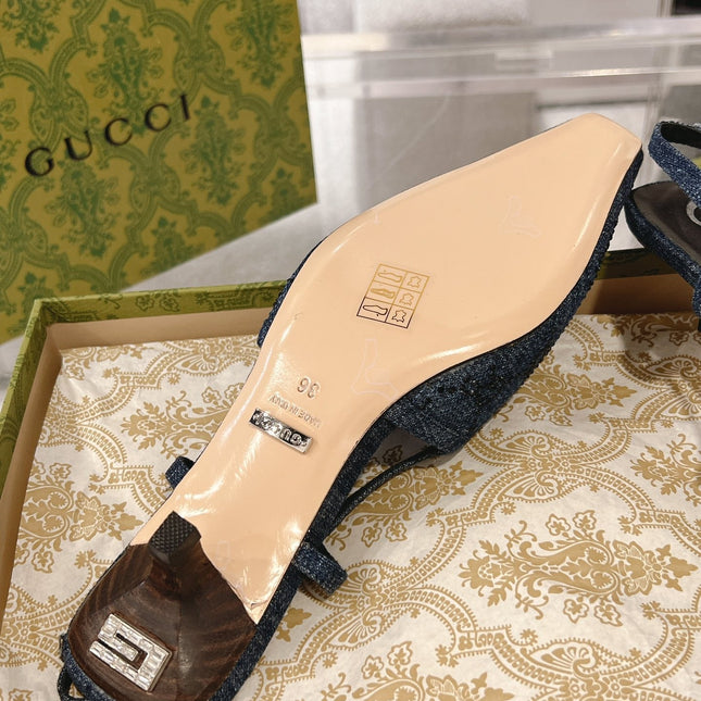 GG CRYSTALS SLINGBACK PUMP DENIM FABRIC