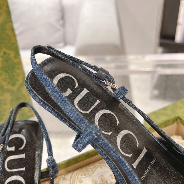 GG CRYSTALS SLINGBACK PUMP DENIM FABRIC