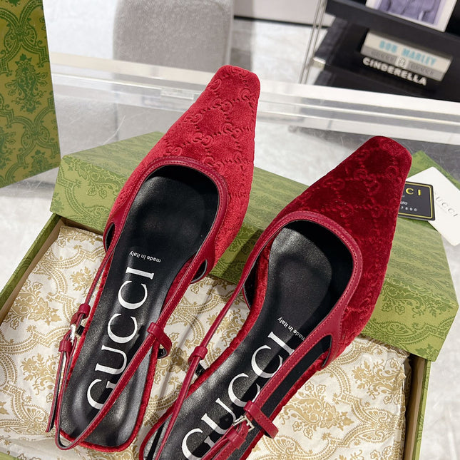 GG SLINGBACK FLATS CHERRY VELVET