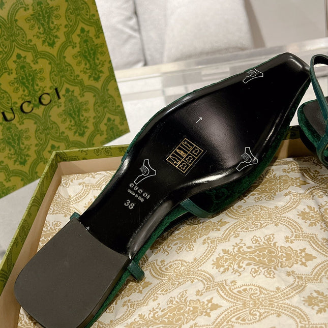 GG SLINGBACK FLATS CASTLETON GREEN VELVET
