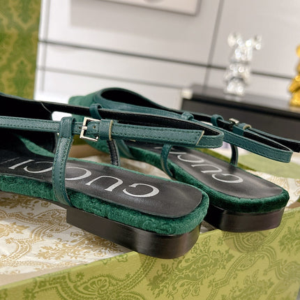 SLINGBACK FLATS IN GREEN FOREST VELVET