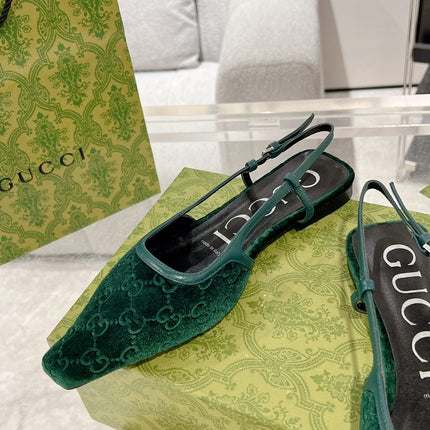 SLINGBACK FLATS IN GREEN FOREST VELVET