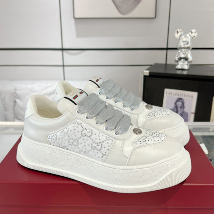GG SCREENER SNEAKER WITH CRYSTALS IN IVORY BEIGE MIX RHINO GRAY CALFSKIN