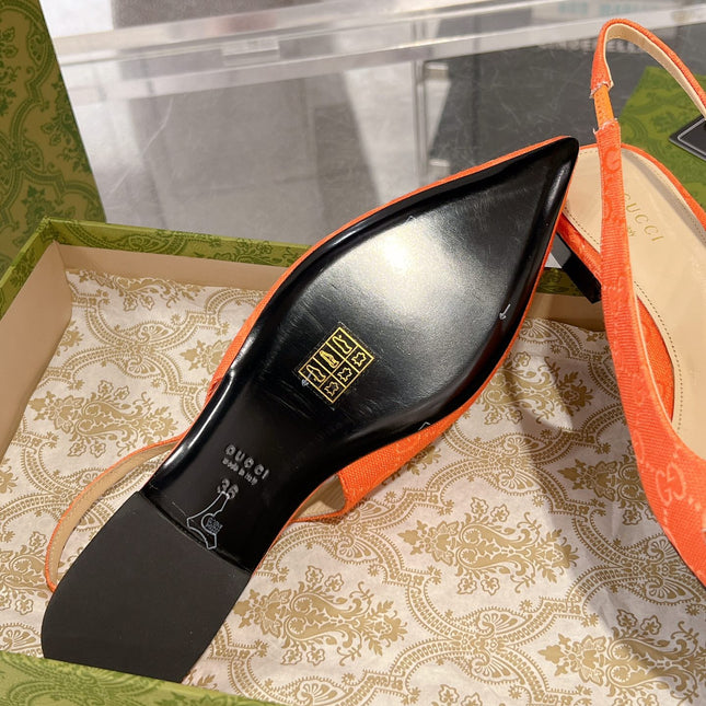 GG HORSEBIT SLINGBACK BALLET FLAT ORANGE CANVAS