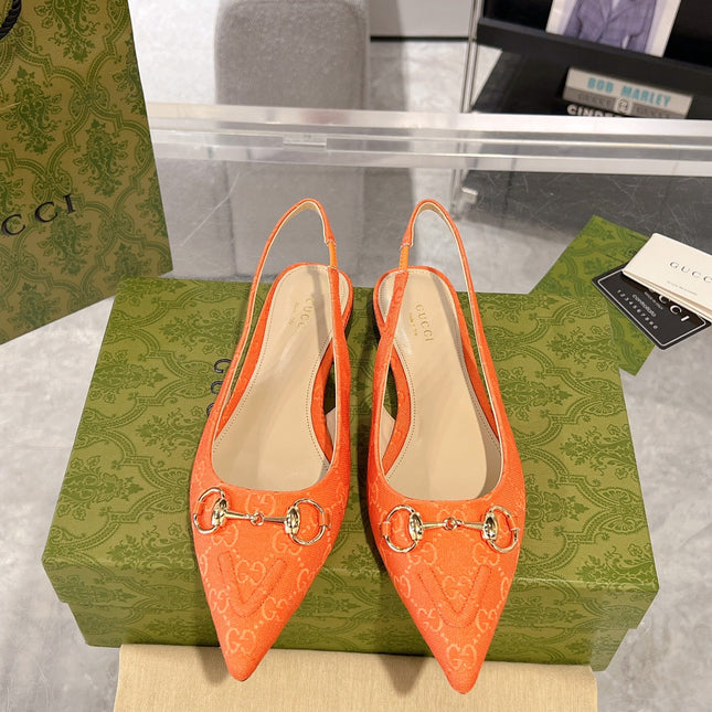 GG HORSEBIT SLINGBACK BALLET FLAT ORANGE CANVAS