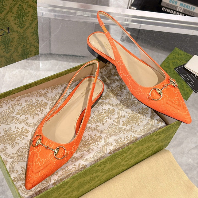 GG HORSEBIT SLINGBACK BALLET FLAT ORANGE CANVAS