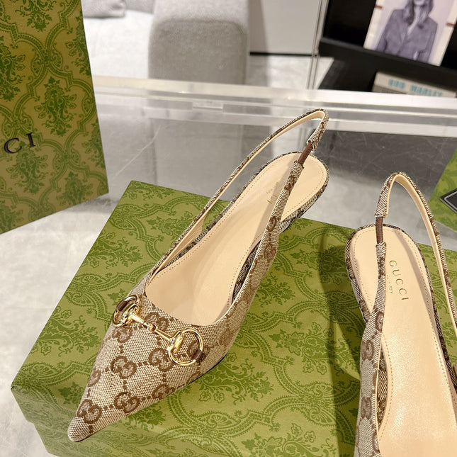 GG MID-HEELED SLINGBACK 4.5 CM IN TAN BEIGE CANVAS