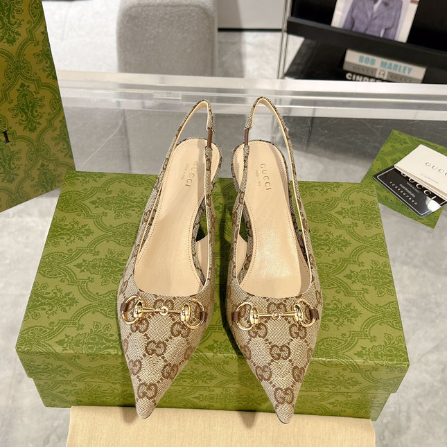 GG MID-HEELED SLINGBACK 4.5 CM IN TAN BEIGE CANVAS