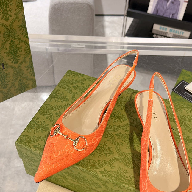 GG MID-HEELED SLINGBACK 4.5 CM IN ORANGE CANVAS