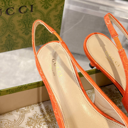 GG MID-HEELED SLINGBACK 4.5 CM IN ORANGE CANVAS