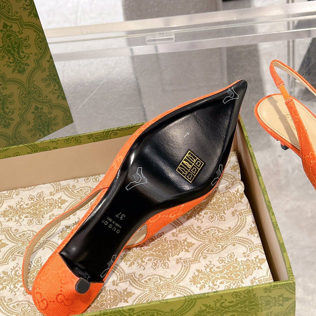 GG MID-HEELED SLINGBACK 4.5 CM IN ORANGE CANVAS