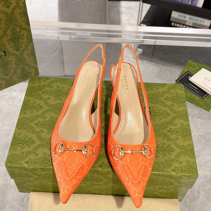 GG MID-HEELED SLINGBACK 4.5 CM IN ORANGE CANVAS