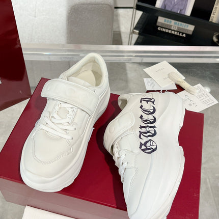 GG WAVE SNEAKER IN RICE WHITE CALFSKIN WITH HANDWRITTEN LOGO