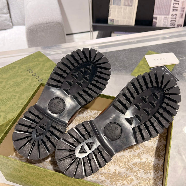 GG LACE-UP LOAFER WITH WEB IN CARAMEL BROWN SHINY LEATHER