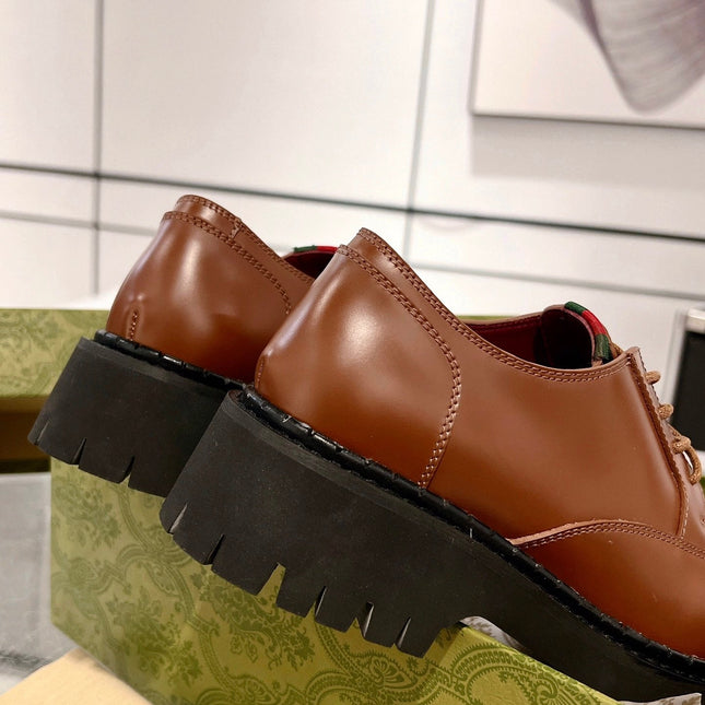 GG LACE-UP LOAFER WITH WEB IN CARAMEL BROWN SHINY LEATHER