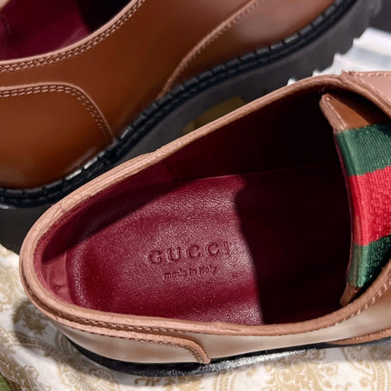 GG LACE-UP LOAFER WITH WEB IN CARAMEL BROWN SHINY LEATHER