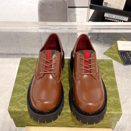 GG LACE-UP LOAFER WITH WEB IN CARAMEL BROWN SHINY LEATHER