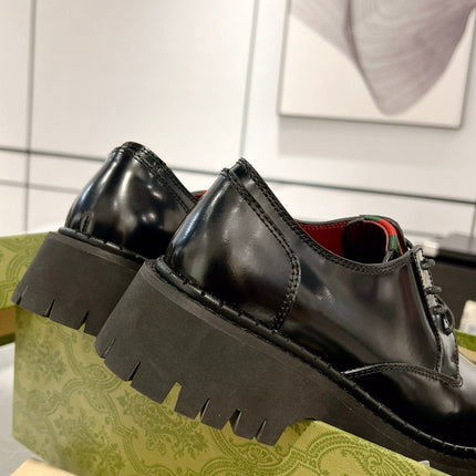 GG LACE-UP LOAFER WITH WEB IN BLACK SHINY LEATHER