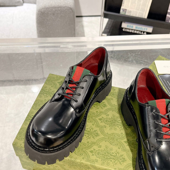 GG LACE-UP LOAFER WITH WEB IN BLACK SHINY LEATHER
